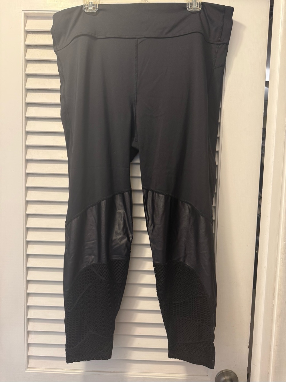 Alala Black Athletic Leggings with Sheer Textured and Faux-Leather Panels
